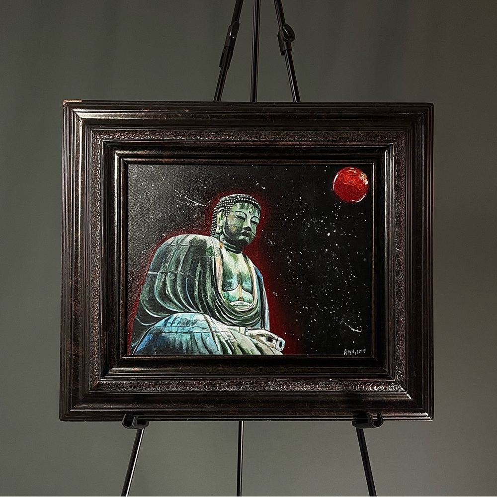 ⚜️Acrylic Painting Of Buddha And The Mars ( Buddhism ) Inspired By Elon Musk